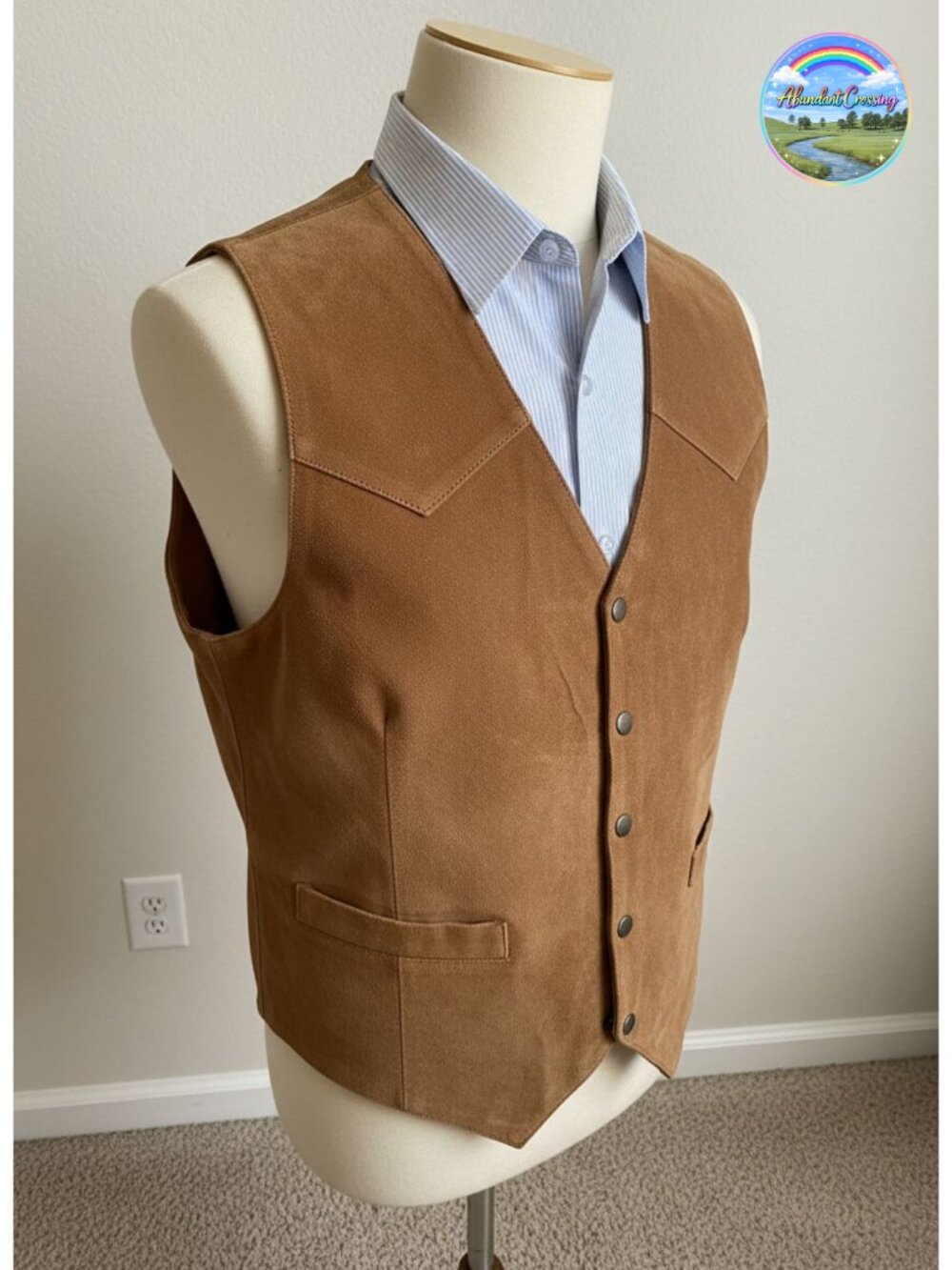 Men's Suede Leather Vest Slim Fit Vintage Cowboy Waistcoat Button Front